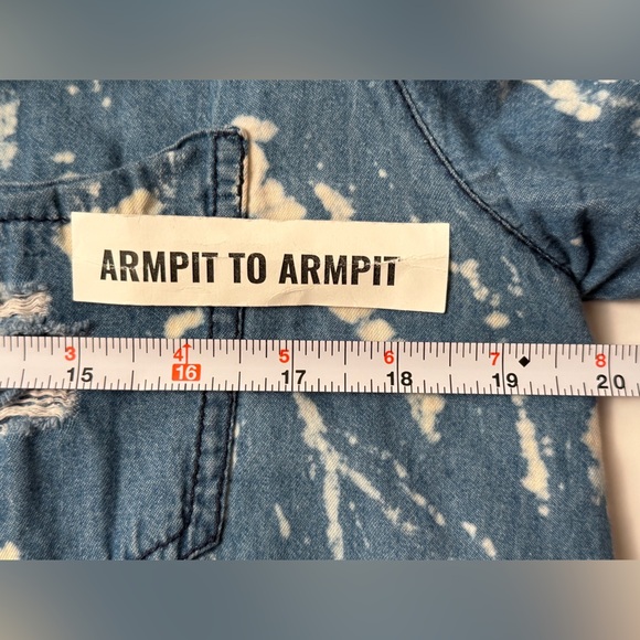 Thrill Jeans Womens High Low Heavily Distressed Button Down Blue Shirt Top Lg. - Picture 13 of 14